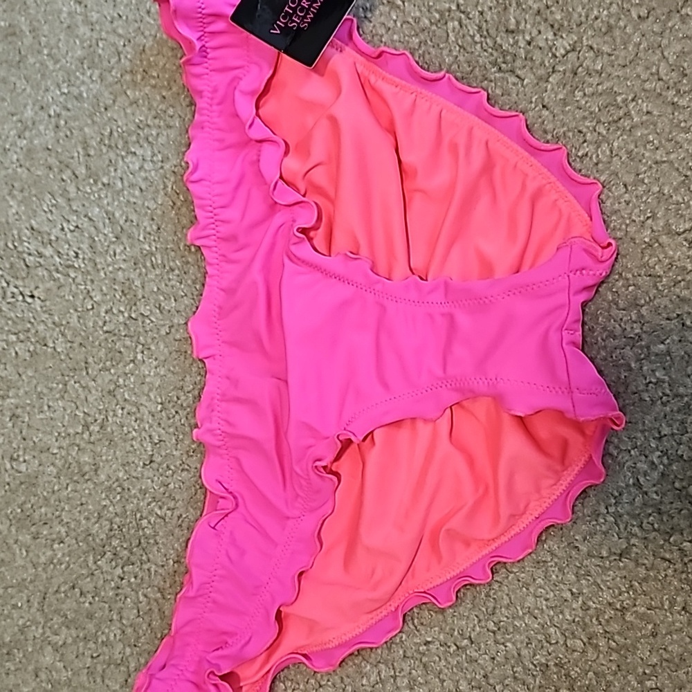 Victoria's Secret Swim Hot Pink Low Rise Ruched Bikini Bottom
